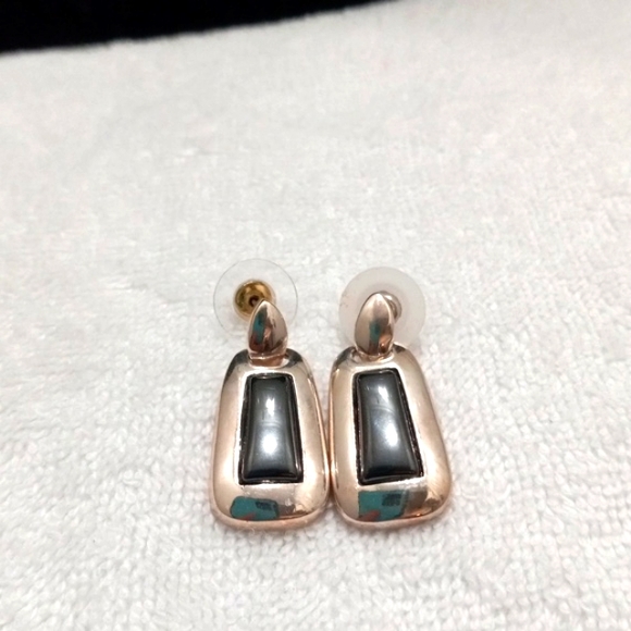 Signed Roman,Silver W/Grey Glass Drop Pierced Earrings - Picture 4 of 6